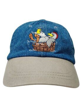 Big Ed's Chicken Pit Denim Strapback Hat Embroidered Restaurant Promo Cap Vtg